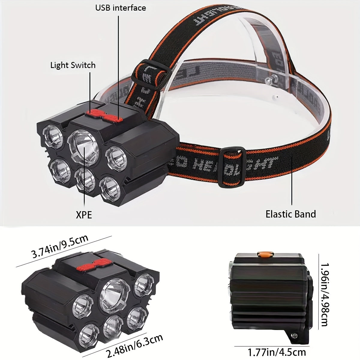 Multifunctional 5-LED headlamp (head-mounted)