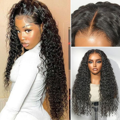 🔥 free shipping🔥 250% Density Water Wave Glueless Flexi-Fit Drawstring 13x4 Frontal Lace Fluffy Curly Wig Pre-Cut Lace