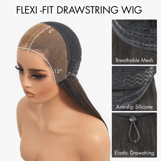 🔥 free shipping🔥 250% Density Water Wave Glueless Flexi-Fit Drawstring 13x4 Frontal Lace Fluffy Curly Wig Pre-Cut Lace