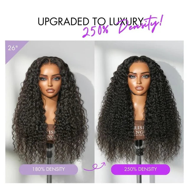 🔥 free shipping🔥 250% Density Water Wave Glueless Flexi-Fit Drawstring 13x4 Frontal Lace Fluffy Curly Wig Pre-Cut Lace