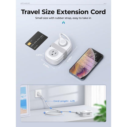 🌈Travel Power Strip, ORICO 4 Outlets 2 USB Ports (1 USB C) with 4FT Wrapped Short Extension Cord Small Power Strip
