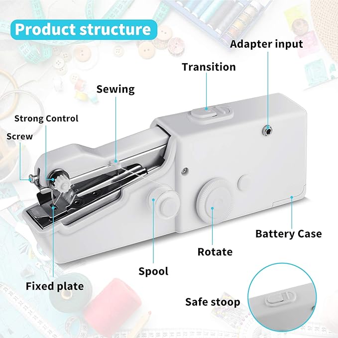 Portable handheld sewing machine