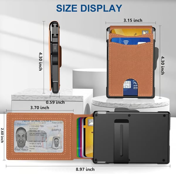 🔥Men's Simple Bifold Wallet- with Pop Up Aluminum Case Money Clip Slim Leather Slots Credit Card Holder RFID Blocking Bifold Minimalist Wallet(🎁Perfect Gift)