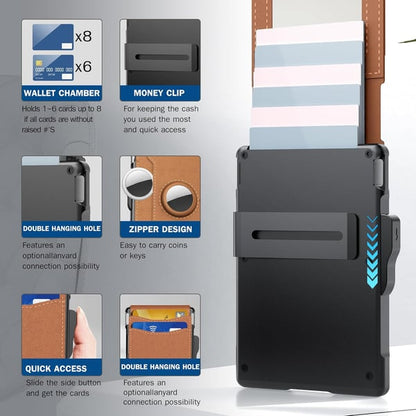 🔥Men's Simple Bifold Wallet- with Pop Up Aluminum Case Money Clip Slim Leather Slots Credit Card Holder RFID Blocking Bifold Minimalist Wallet(🎁Perfect Gift)