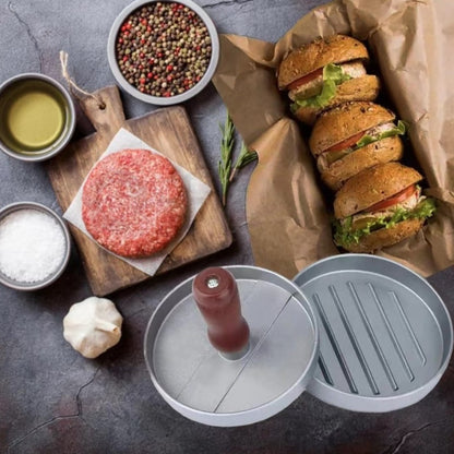 Hamburger patty press with 100 sheets of parchment paper.