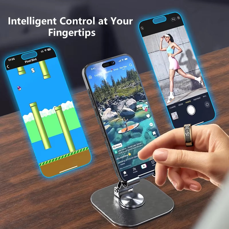 Smart Ring with Display and Touch, Wireless Charging, Health Manager 5ATM Waterproof Men's and Women's Ring