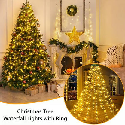 🎄🔥Christmas Tree Waterfall Lights with Ring
