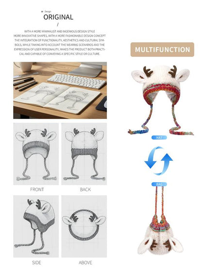 🦌【Winter essentials】Knitted ear-protecting windproof and warm antler hat🧣