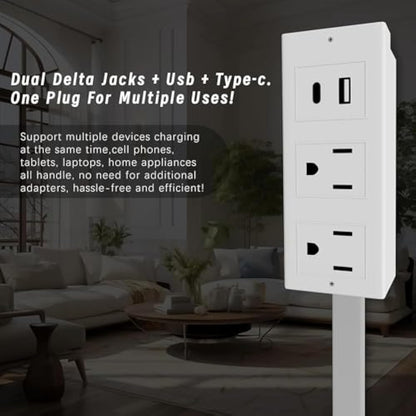 💥【Upgraded Version】Extendable 15.7-27.5 inches with extension pole, USB-A, USB-C and 2 AC power sockets with 180° rotation🔌